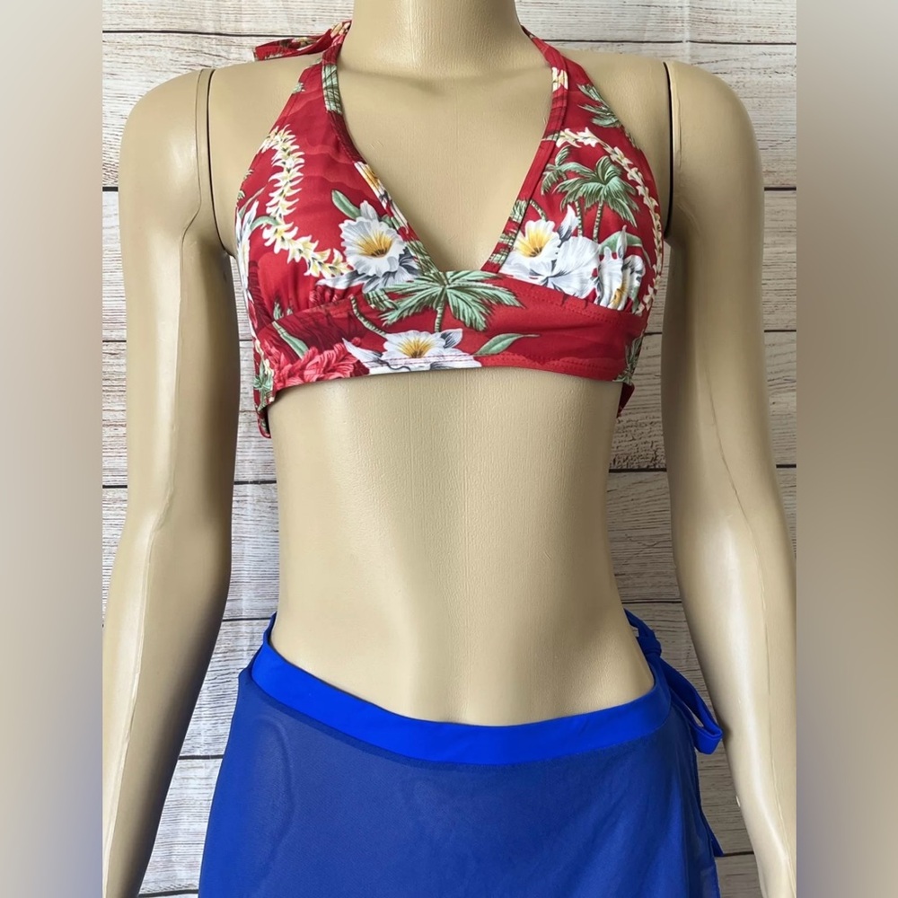 Fit System Women’s Red Floral Floral Halter Bikini Top Size 8